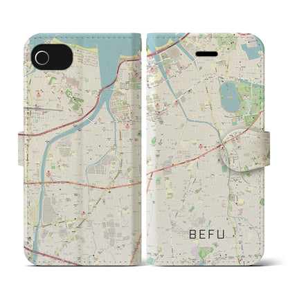 【別府（福岡県）】地図柄iPhoneケース（手帳タイプ）ナチュラル・iPhone SE（第3 / 第2世代） / 8 / 7 / 6s / 6 用