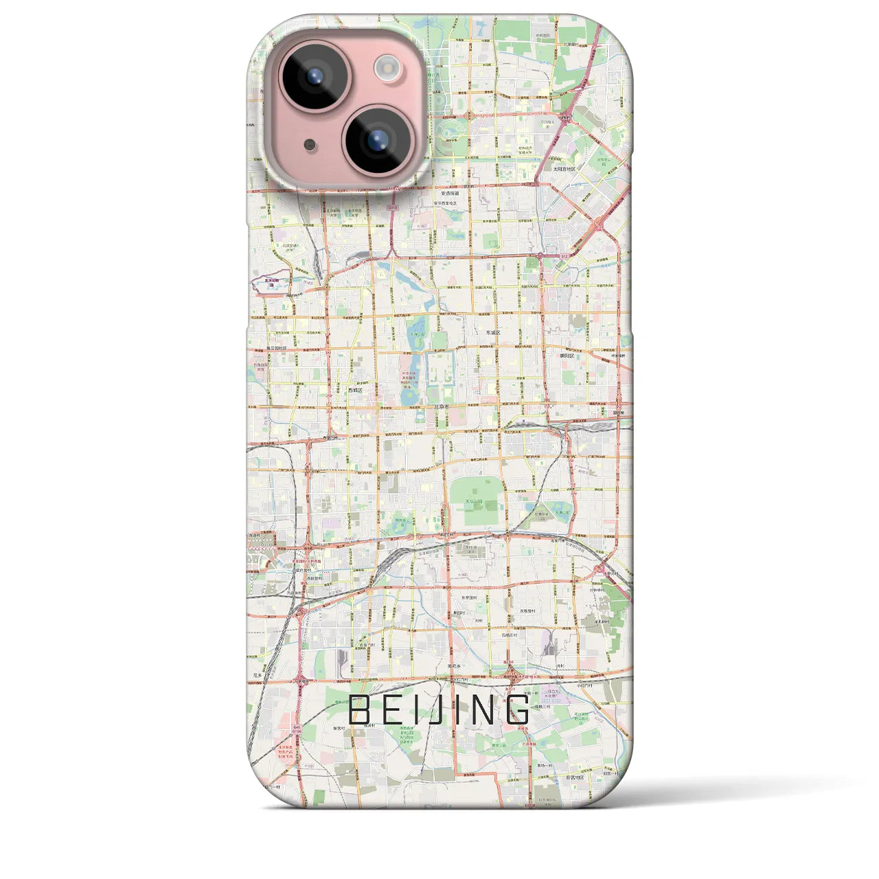 【北京】地図柄iPhoneケース（バックカバータイプ・ナチュラル）iPhone 15 Plus 用