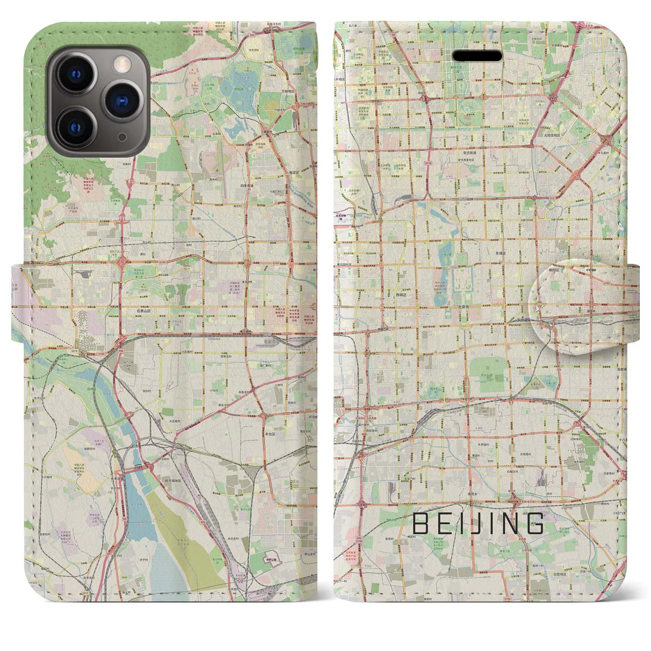 【北京】地図柄iPhoneケース（手帳両面タイプ・ナチュラル）iPhone 11 Pro Max 用