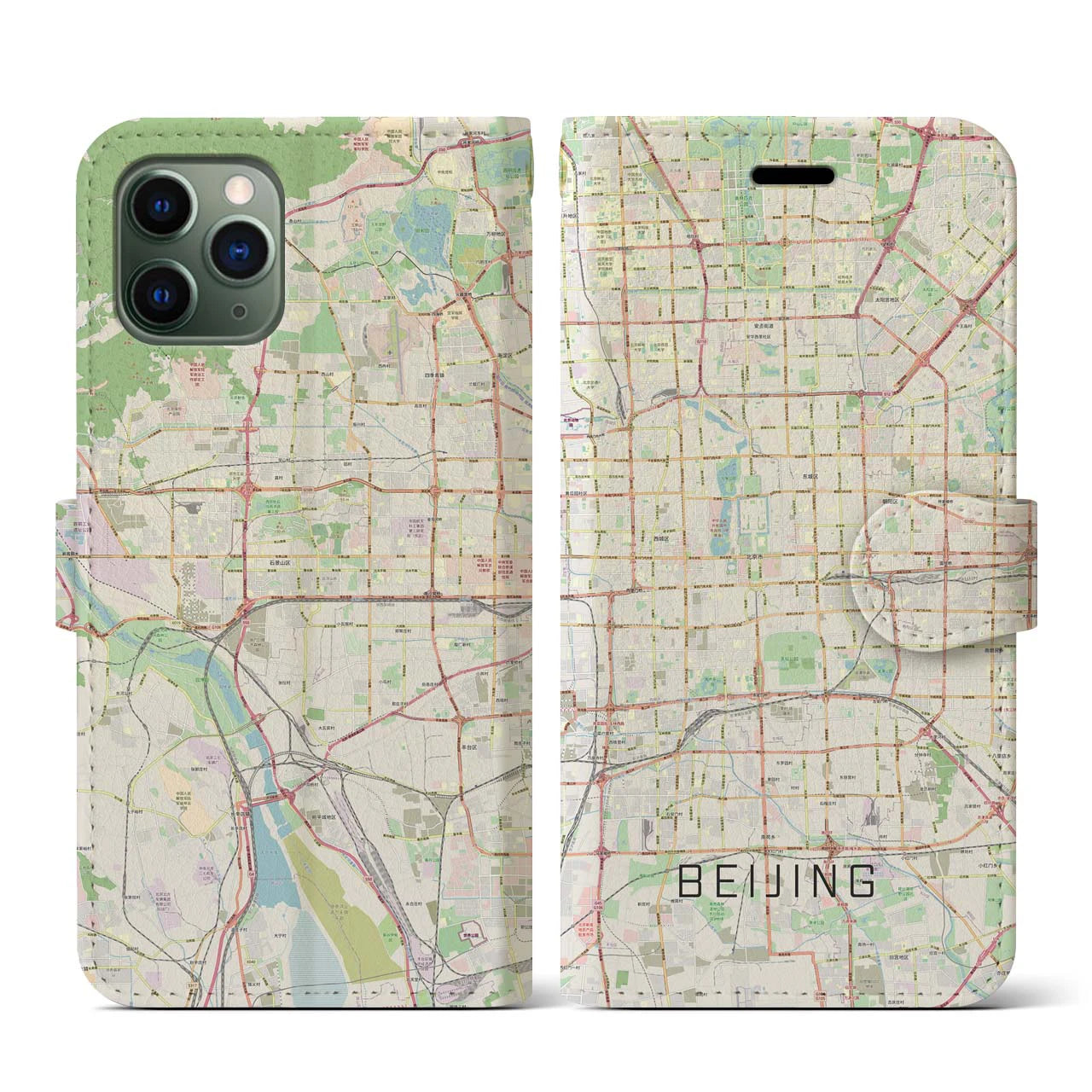 【北京】地図柄iPhoneケース（手帳両面タイプ・ナチュラル）iPhone 11 Pro 用