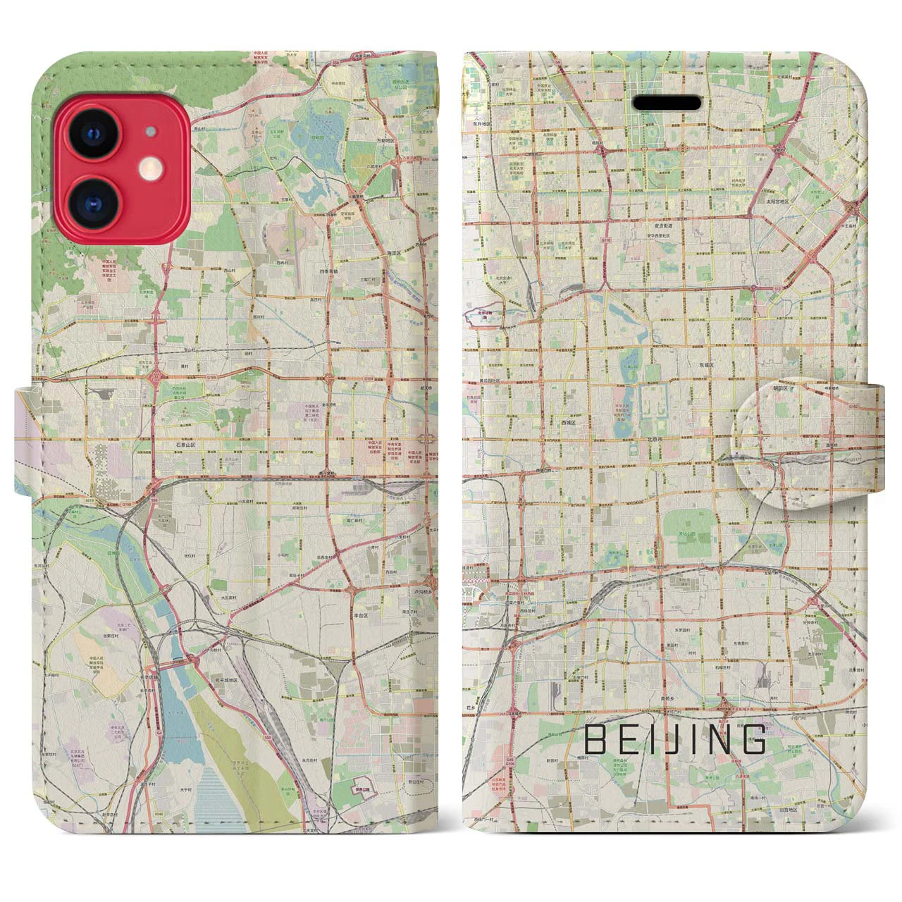 【北京】地図柄iPhoneケース（手帳両面タイプ・ナチュラル）iPhone 11 用