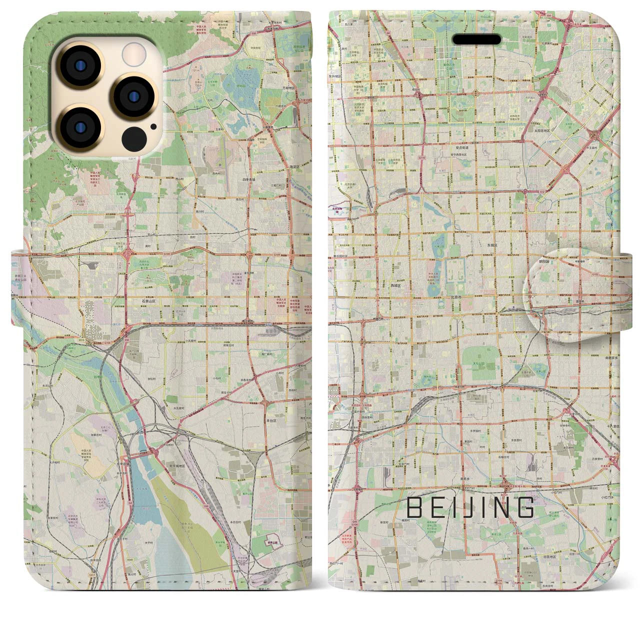 【北京】地図柄iPhoneケース（手帳両面タイプ・ナチュラル）iPhone 12 Pro Max 用