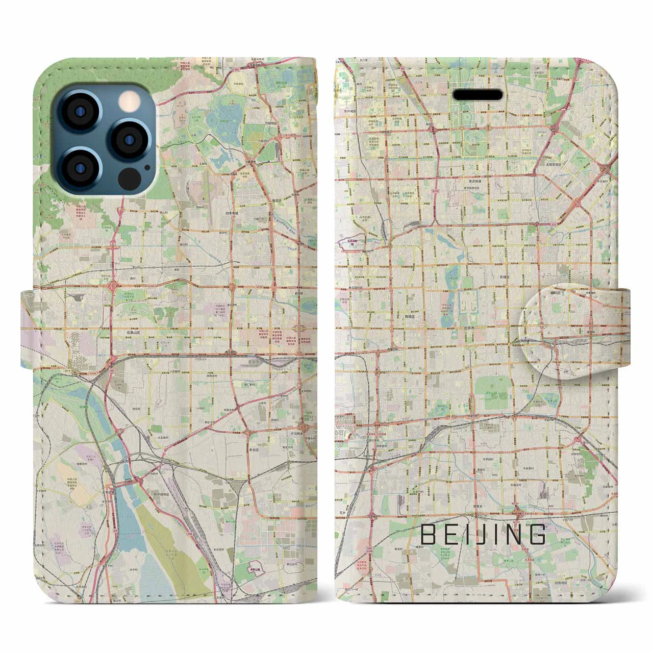 【北京】地図柄iPhoneケース（手帳両面タイプ・ナチュラル）iPhone 12 / 12 Pro 用