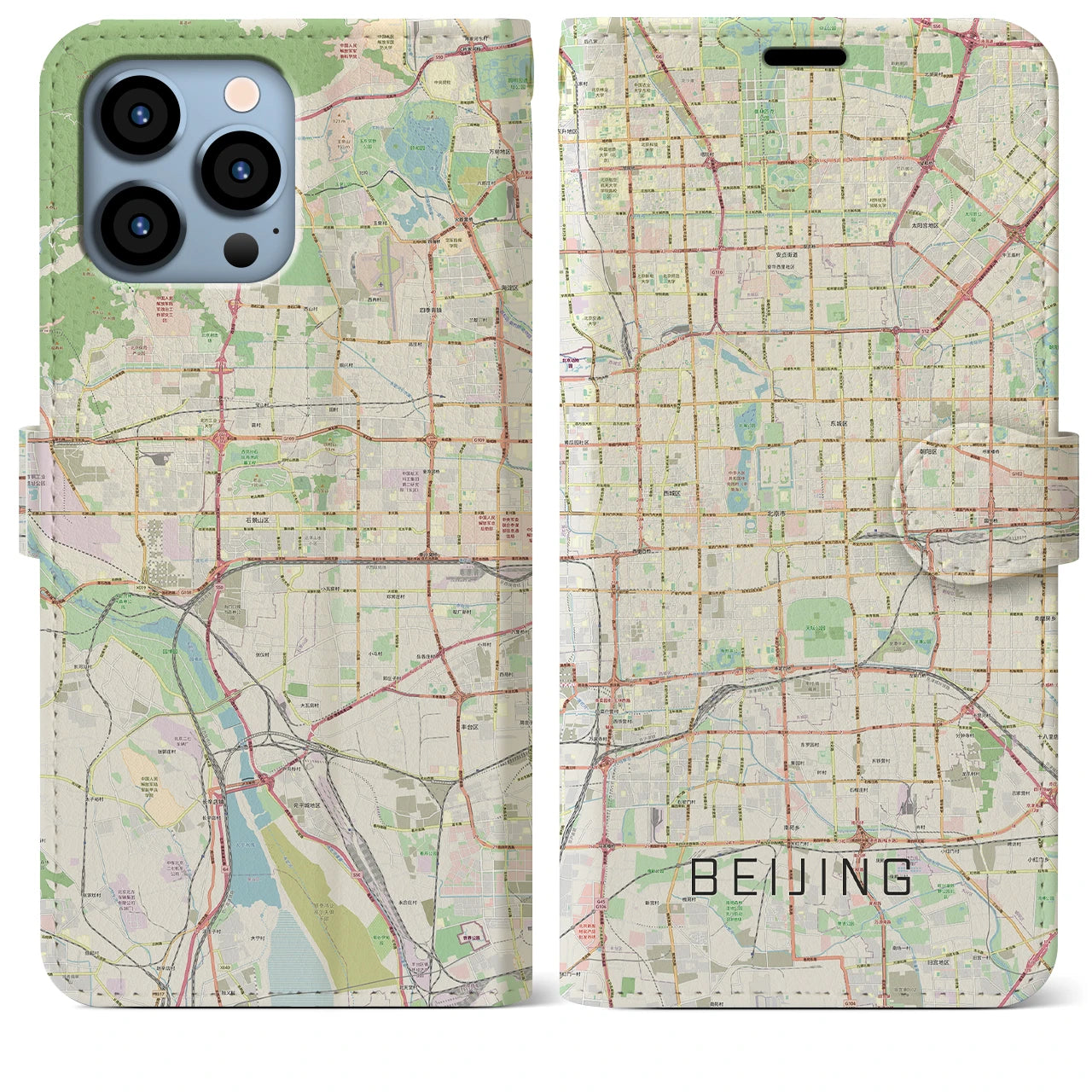 【北京】地図柄iPhoneケース（手帳両面タイプ・ナチュラル）iPhone 13 Pro Max 用