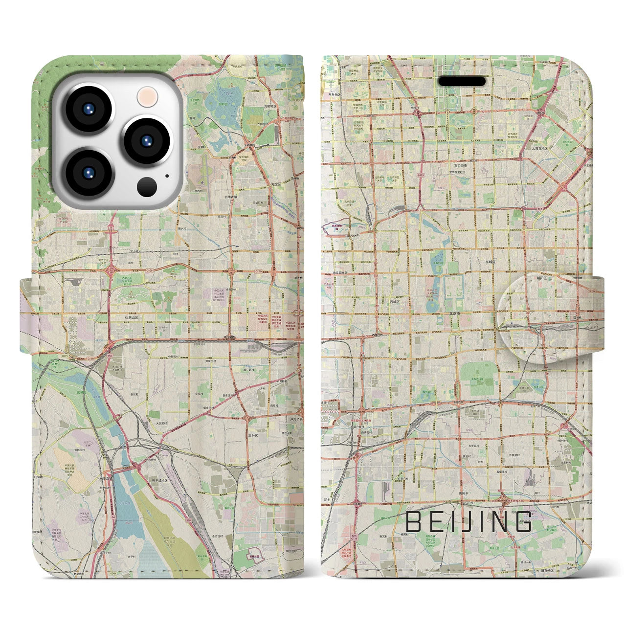 【北京】地図柄iPhoneケース（手帳両面タイプ・ナチュラル）iPhone 13 Pro 用