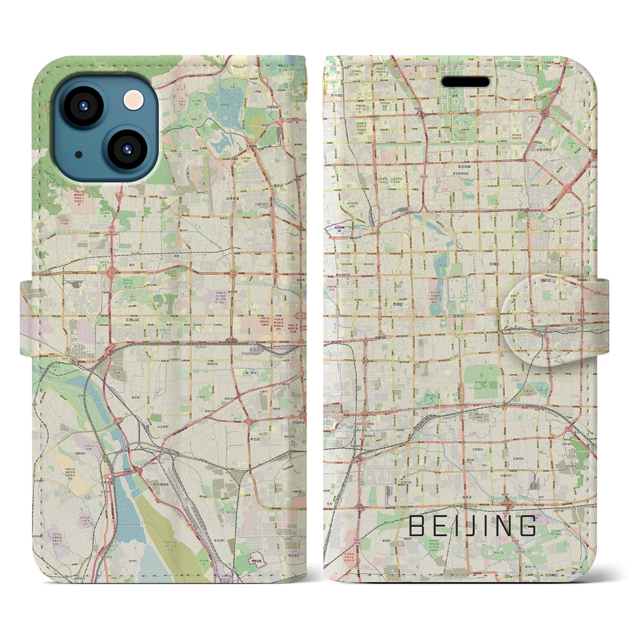【北京】地図柄iPhoneケース（手帳両面タイプ・ナチュラル）iPhone 13 用