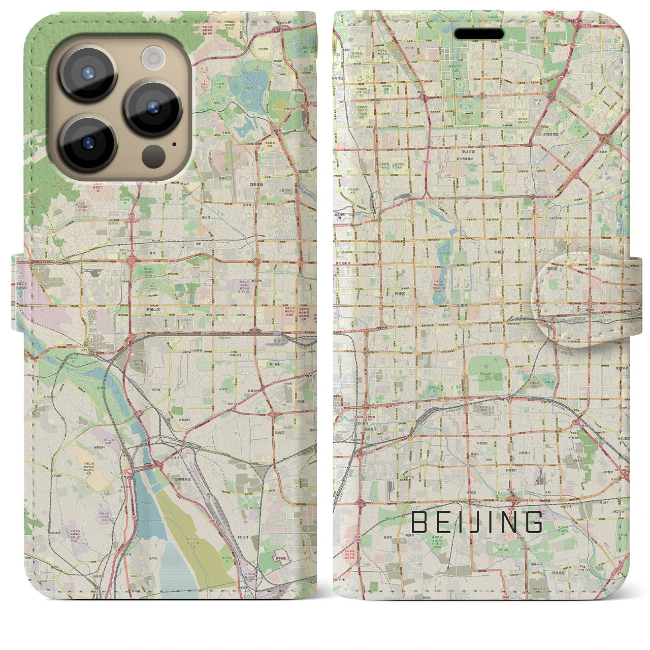 【北京】地図柄iPhoneケース（手帳両面タイプ・ナチュラル）iPhone 14 Pro Max 用
