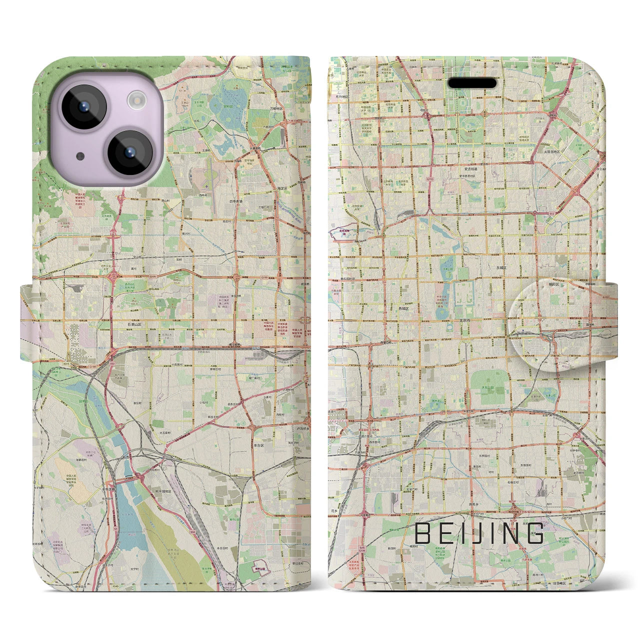 【北京】地図柄iPhoneケース（手帳両面タイプ・ナチュラル）iPhone 14 用