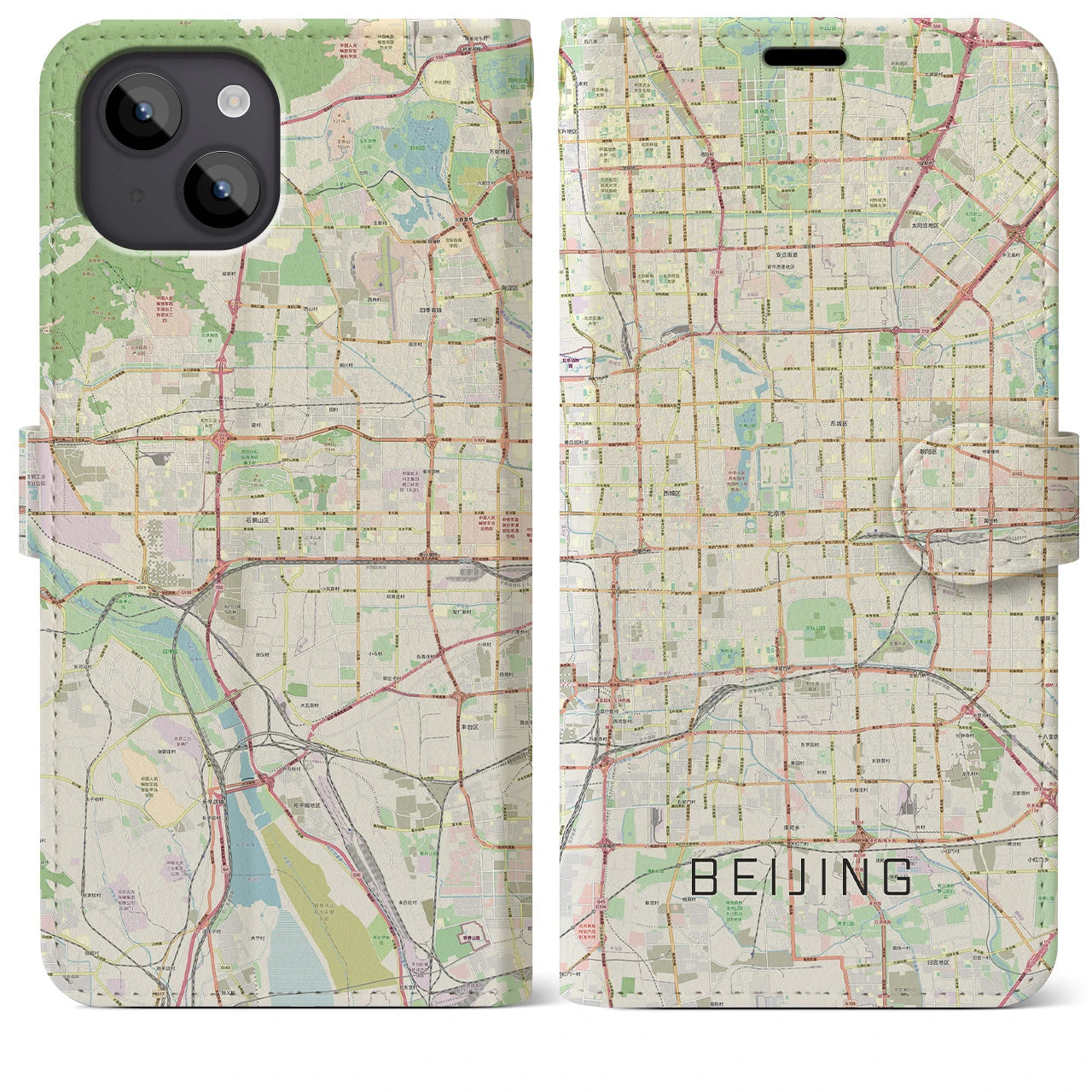 【北京】地図柄iPhoneケース（手帳両面タイプ・ナチュラル）iPhone 14 Plus 用