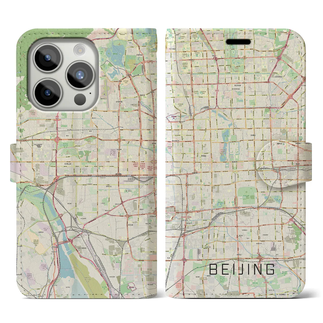 【北京】地図柄iPhoneケース（手帳両面タイプ・ナチュラル）iPhone 15 Pro 用