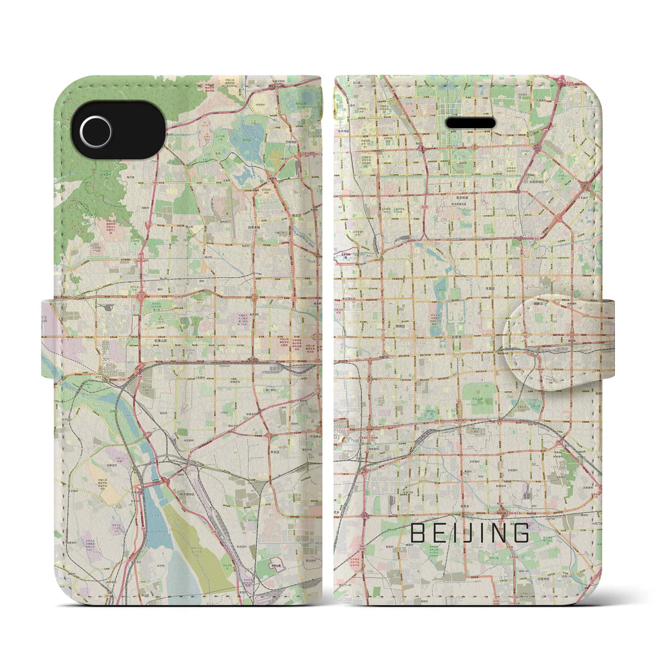 【北京】地図柄iPhoneケース（手帳両面タイプ・ナチュラル）iPhone SE（第3 / 第2世代） / 8 / 7 / 6s / 6 用