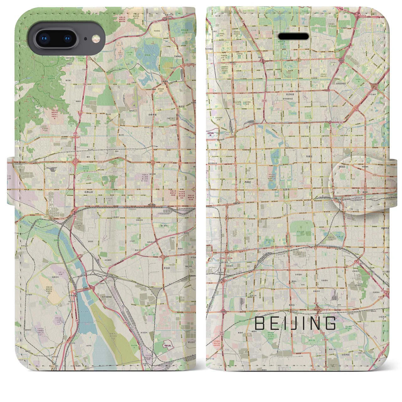 【北京】地図柄iPhoneケース（手帳両面タイプ・ナチュラル）iPhone 8Plus /7Plus / 6sPlus / 6Plus 用