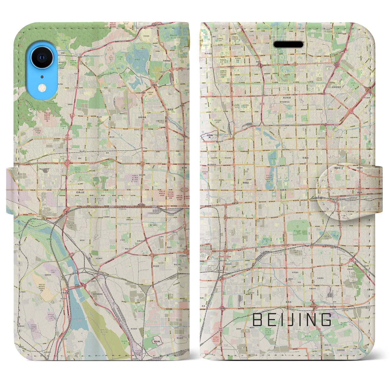【北京】地図柄iPhoneケース（手帳両面タイプ・ナチュラル）iPhone XR 用
