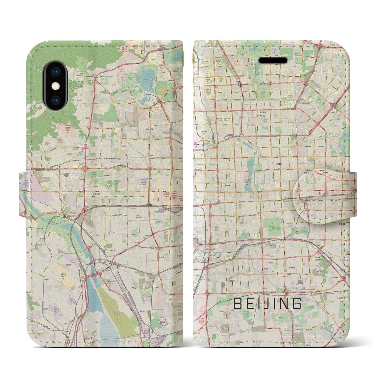 【北京】地図柄iPhoneケース（手帳両面タイプ・ナチュラル）iPhone XS / X 用