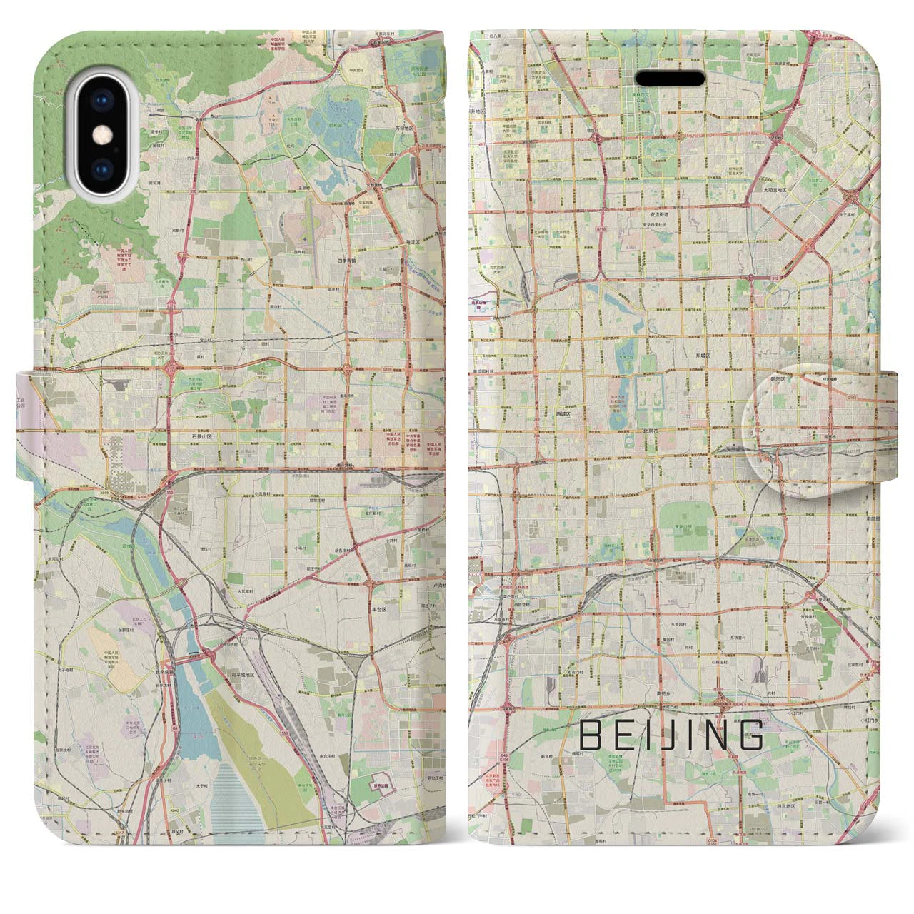【北京】地図柄iPhoneケース（手帳両面タイプ・ナチュラル）iPhone XS Max 用
