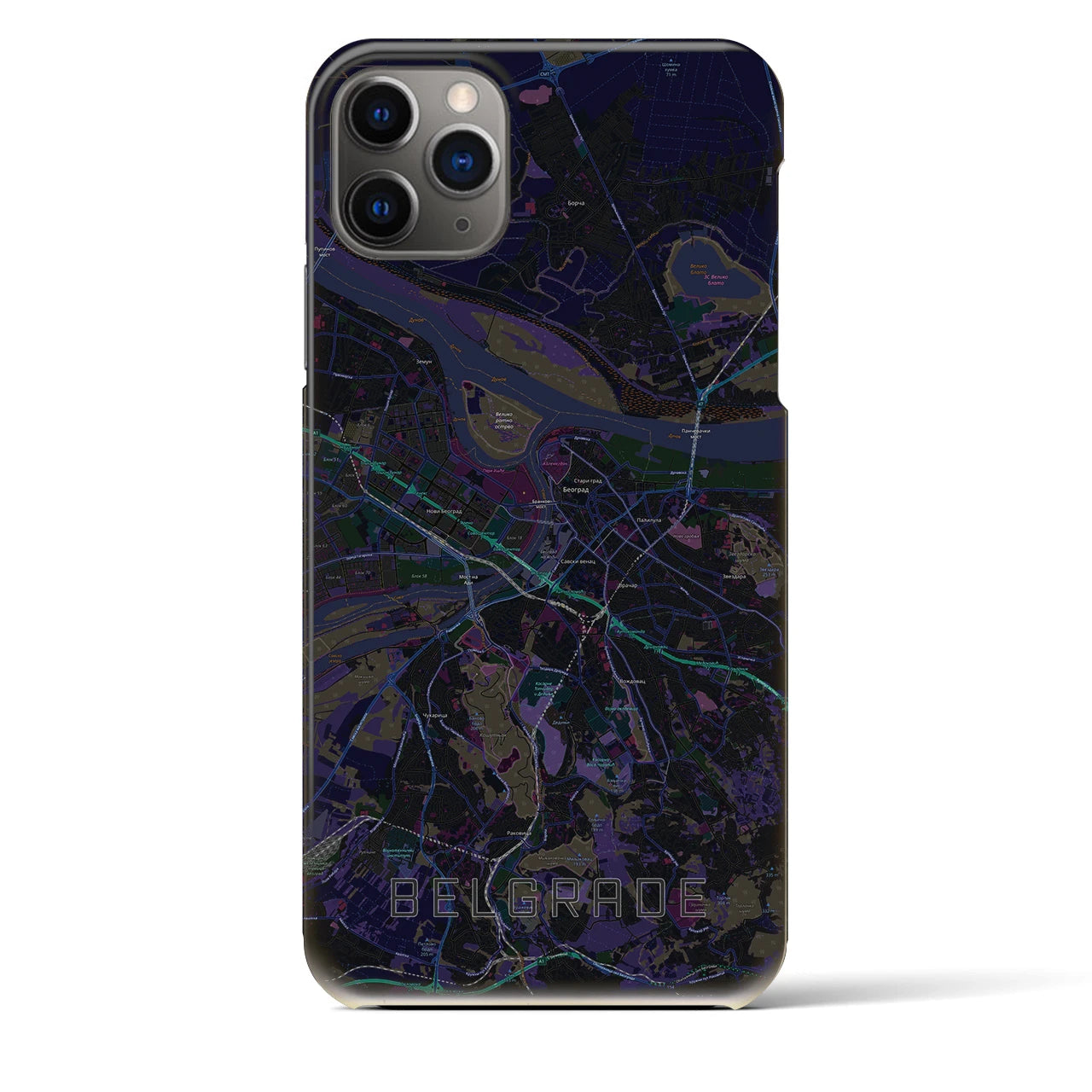 【ベオグラード】地図柄iPhoneケース（バックカバータイプ・ブラック）iPhone 11 Pro Max 用