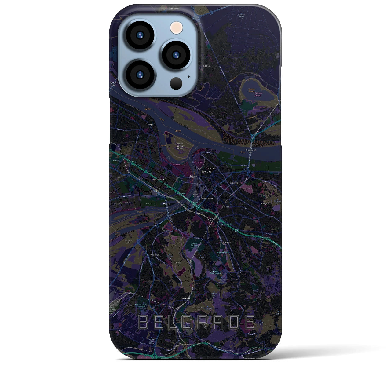 【ベオグラード】地図柄iPhoneケース（バックカバータイプ・ブラック）iPhone 13 Pro Max 用