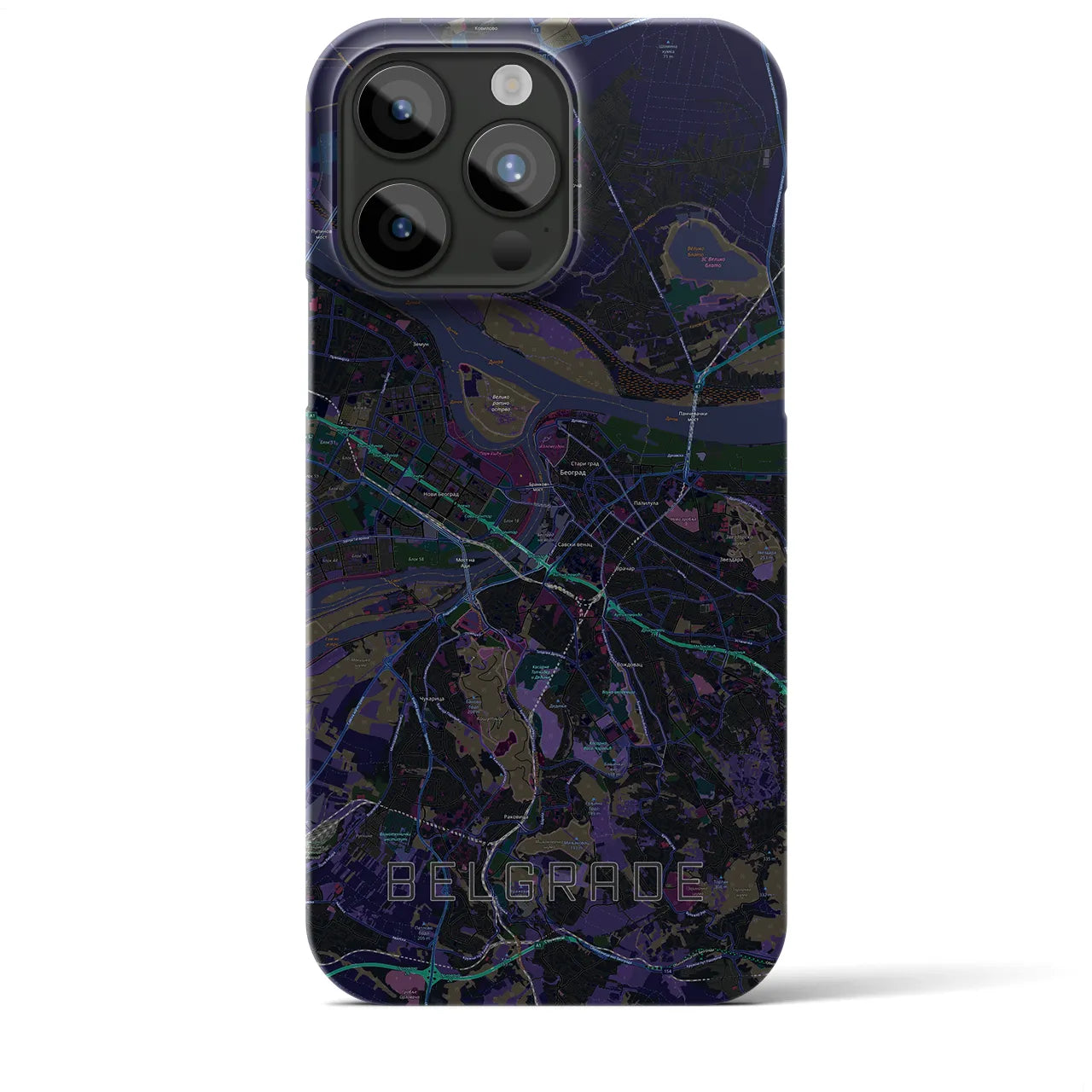 【ベオグラード】地図柄iPhoneケース（バックカバータイプ・ブラック）iPhone 15 Pro Max 用