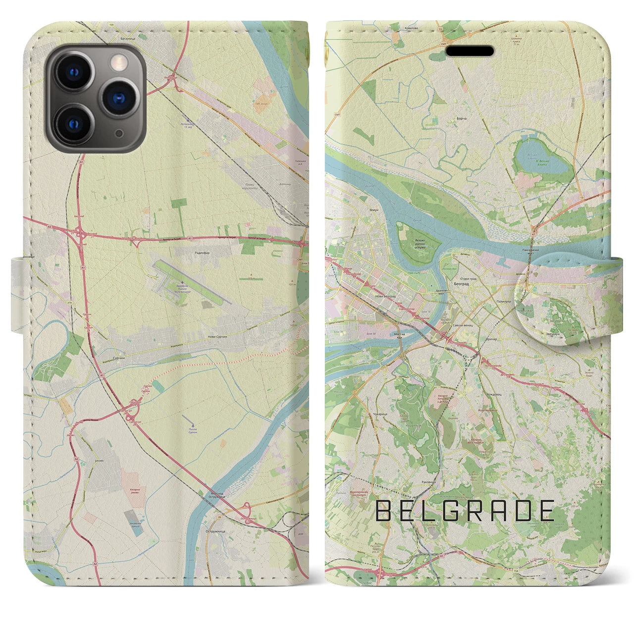 【ベオグラード】地図柄iPhoneケース（手帳両面タイプ・ナチュラル）iPhone 11 Pro Max 用