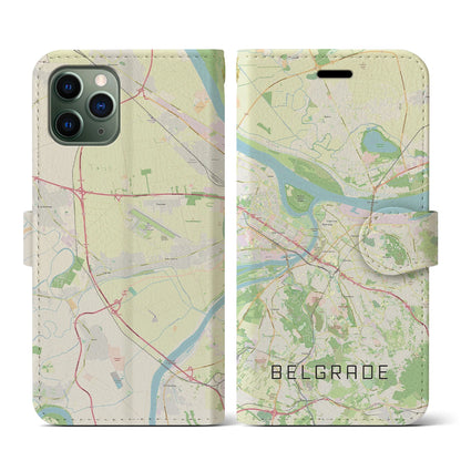 【ベオグラード（セルビア）】地図柄iPhoneケース（手帳タイプ）ナチュラル・iPhone 11 Pro 用