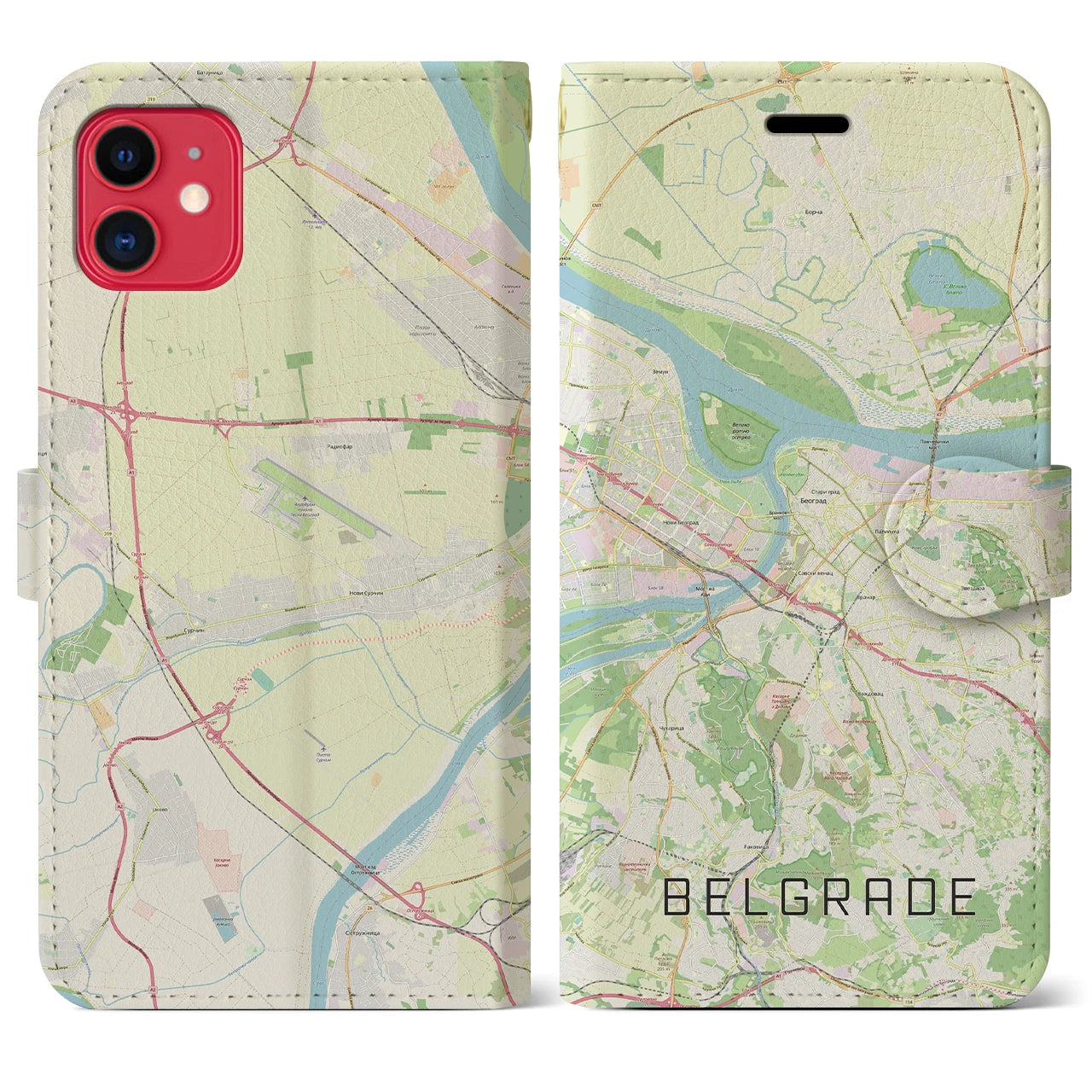 【ベオグラード】地図柄iPhoneケース（手帳両面タイプ・ナチュラル）iPhone 11 用