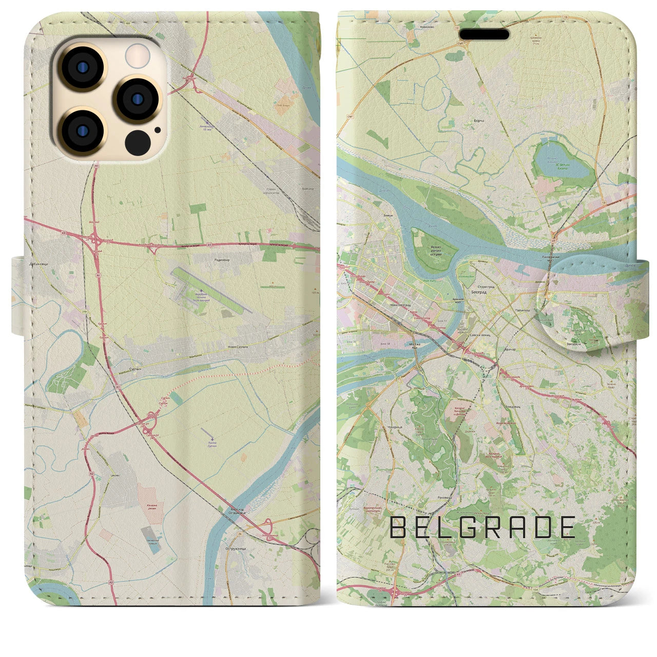 【ベオグラード】地図柄iPhoneケース（手帳両面タイプ・ナチュラル）iPhone 12 Pro Max 用