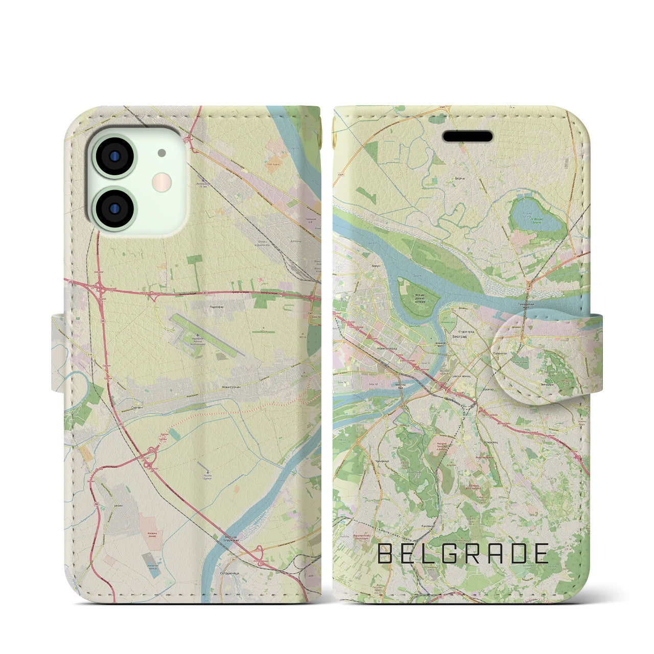 【ベオグラード】地図柄iPhoneケース（手帳両面タイプ・ナチュラル）iPhone 12 mini 用