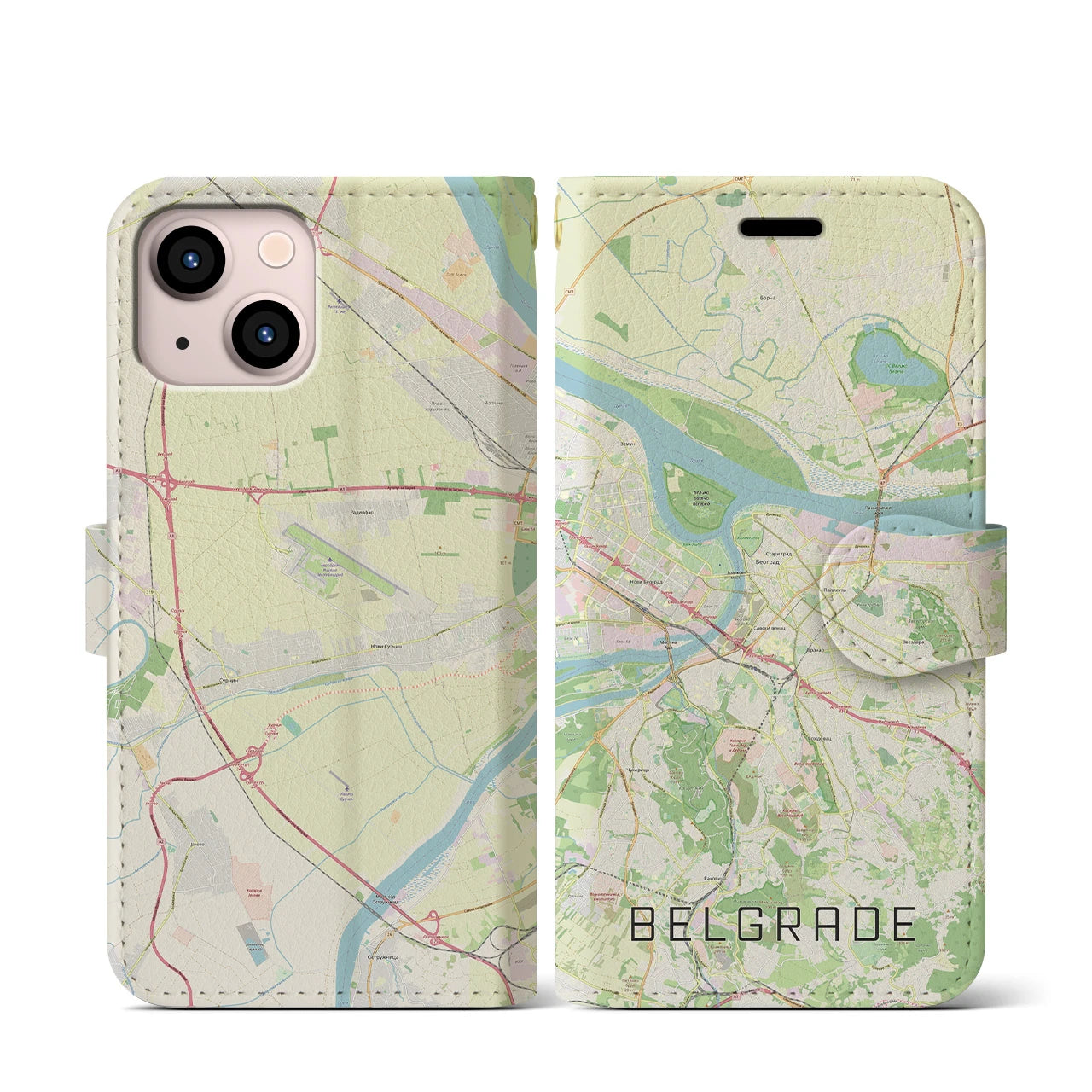 【ベオグラード】地図柄iPhoneケース（手帳両面タイプ・ナチュラル）iPhone 13 mini 用