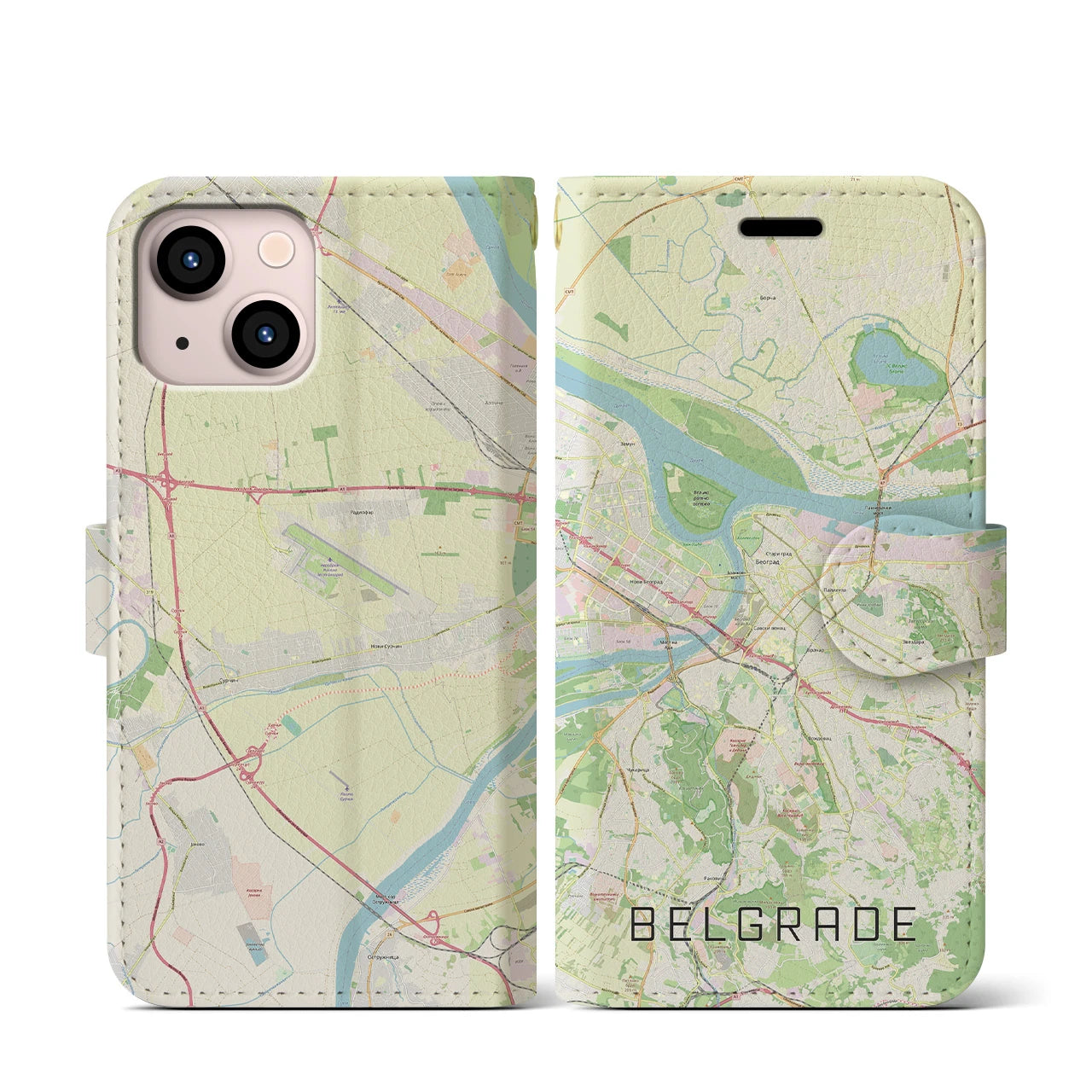 【ベオグラード（セルビア）】地図柄iPhoneケース（手帳タイプ）ナチュラル・iPhone 13 mini 用