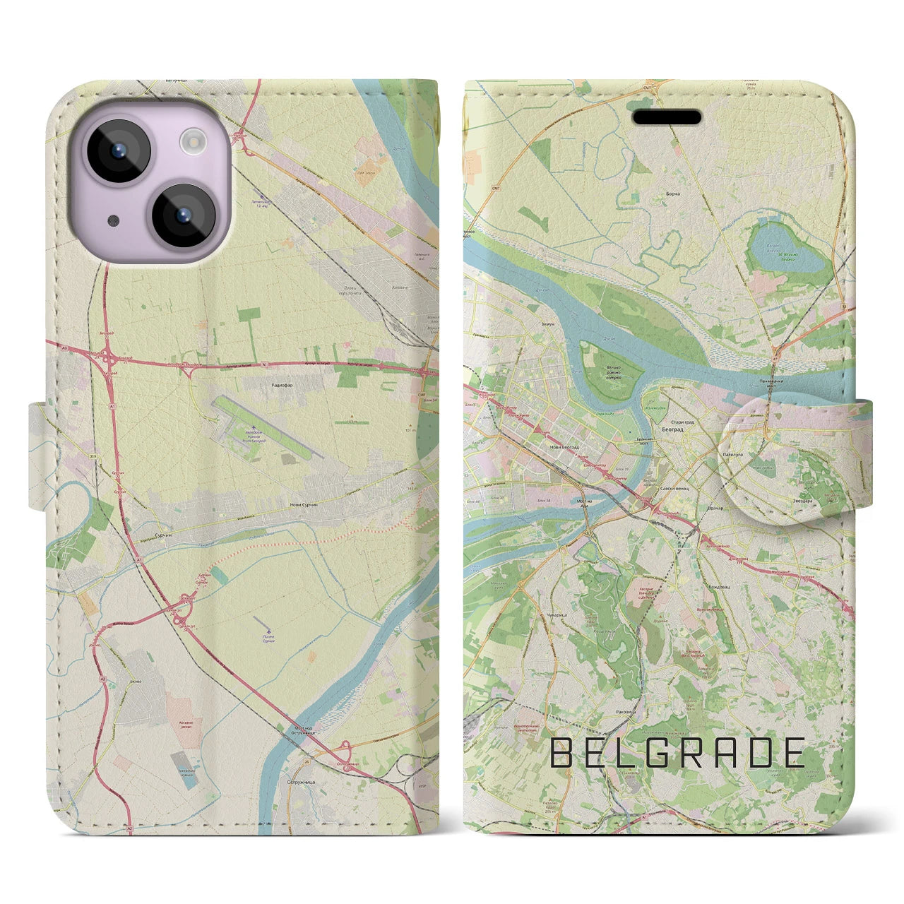 【ベオグラード】地図柄iPhoneケース（手帳両面タイプ・ナチュラル）iPhone 14 用