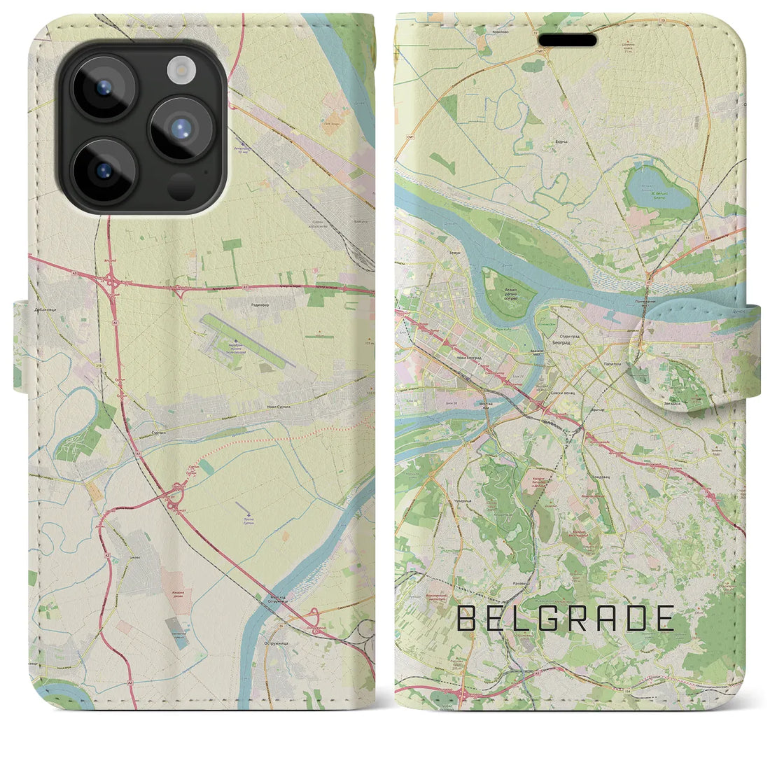 【ベオグラード】地図柄iPhoneケース（手帳両面タイプ・ナチュラル）iPhone 15 Pro Max 用