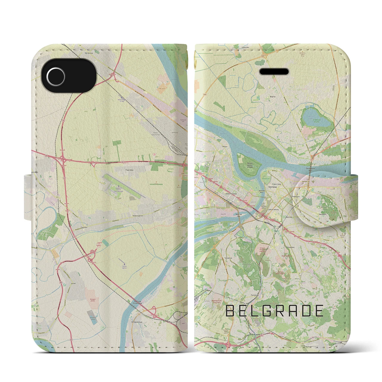 【ベオグラード】地図柄iPhoneケース（手帳両面タイプ・ナチュラル）iPhone SE（第3 / 第2世代） / 8 / 7 / 6s / 6 用