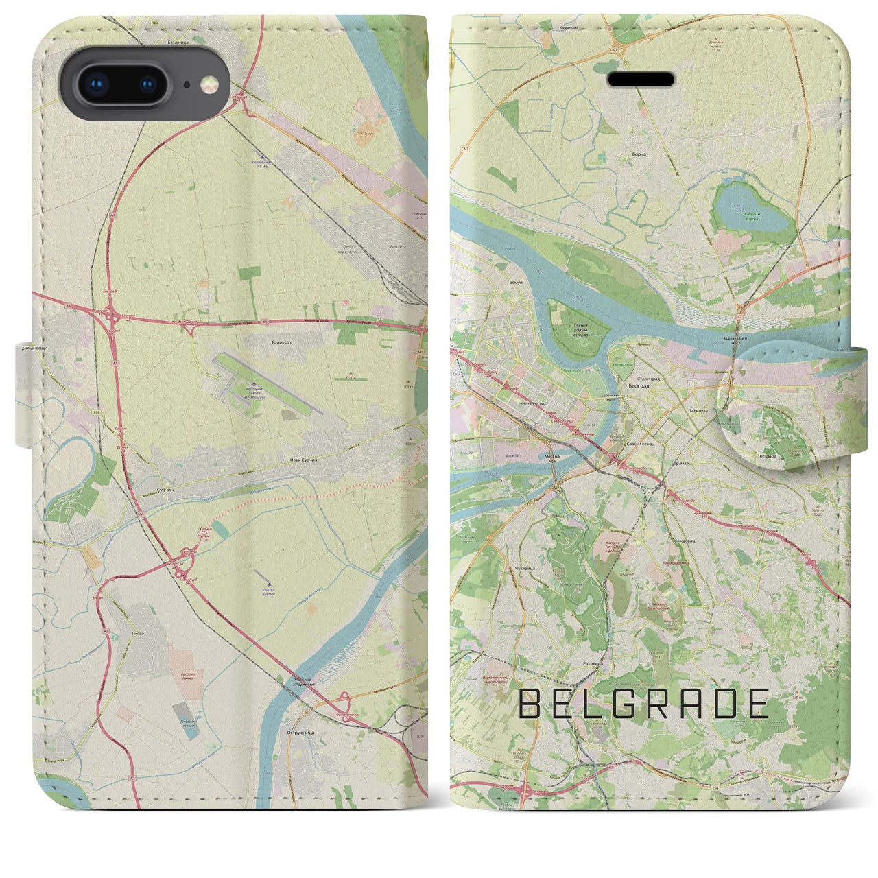 【ベオグラード】地図柄iPhoneケース（手帳両面タイプ・ナチュラル）iPhone 8Plus /7Plus / 6sPlus / 6Plus 用
