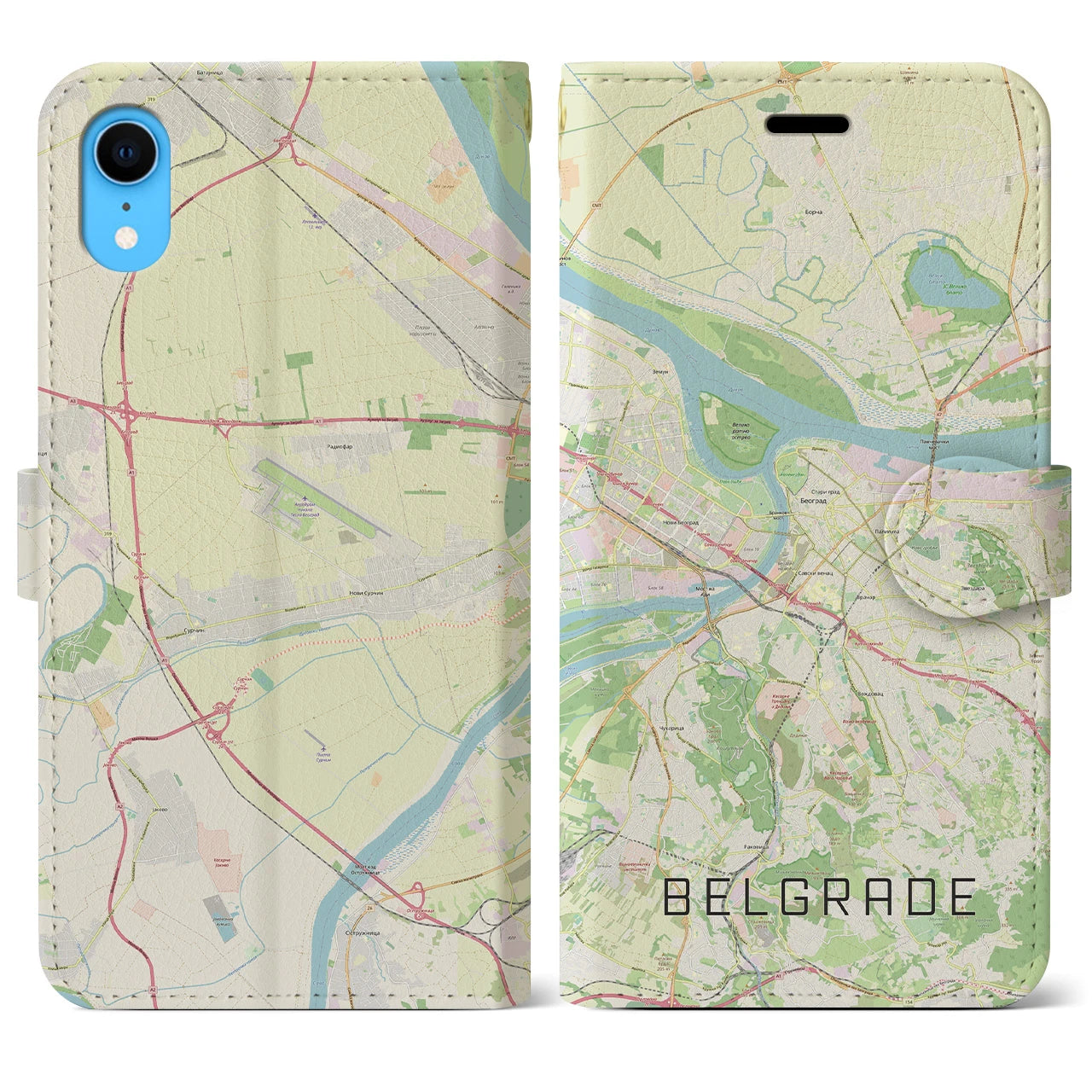 【ベオグラード】地図柄iPhoneケース（手帳両面タイプ・ナチュラル）iPhone XR 用