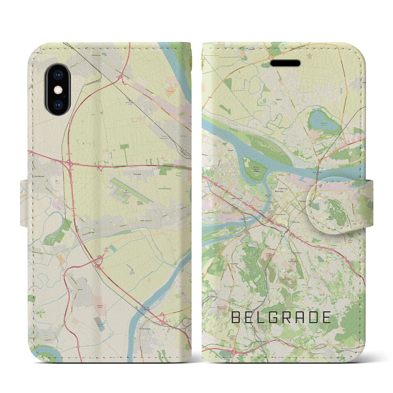 【ベオグラード】地図柄iPhoneケース（手帳両面タイプ・ナチュラル）iPhone XS / X 用
