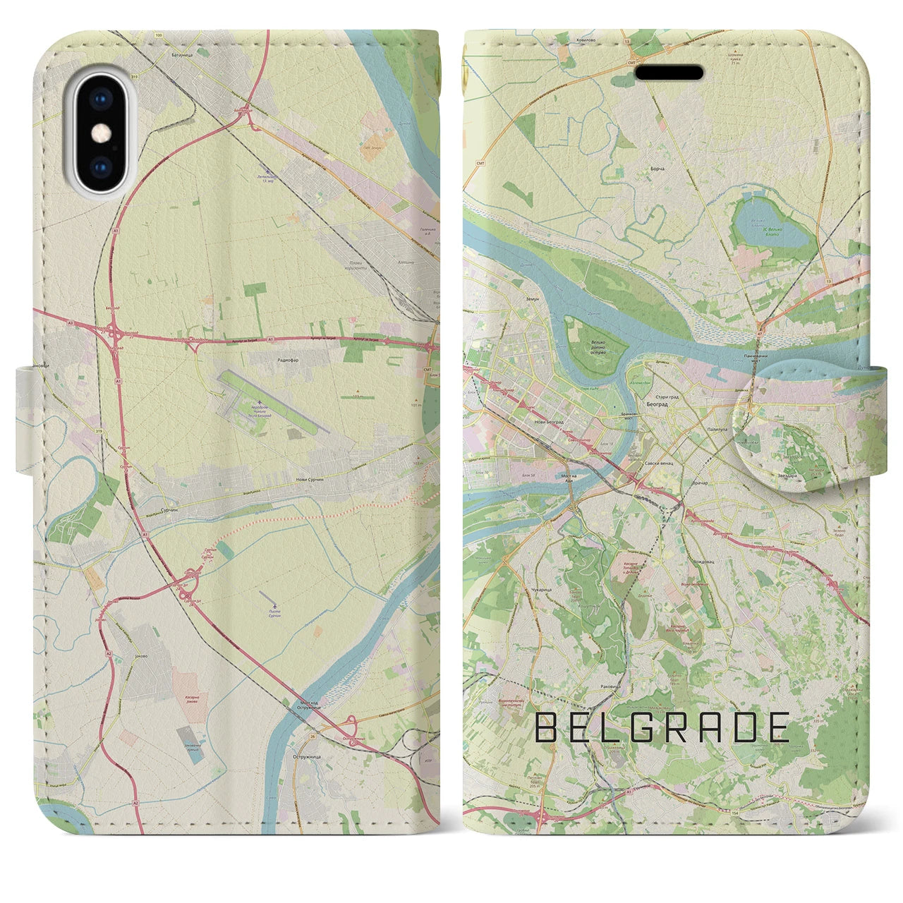 【ベオグラード】地図柄iPhoneケース（手帳両面タイプ・ナチュラル）iPhone XS Max 用
