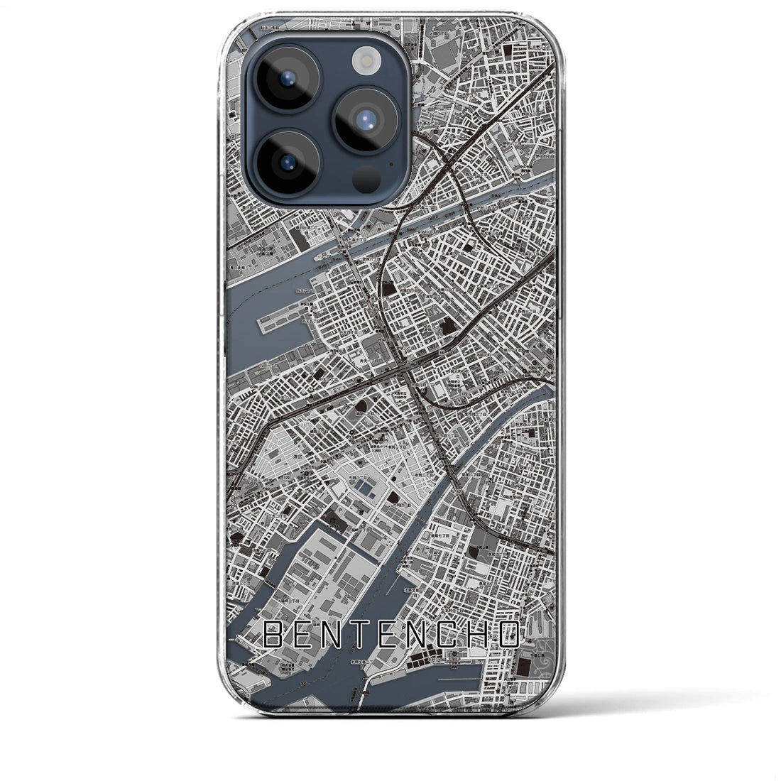 【弁天町】地図柄iPhoneケース（クリアタイプ・モノトーン）iPhone 15 Pro Max 用