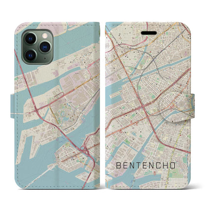 【弁天町（大阪府）】地図柄iPhoneケース（手帳タイプ）ナチュラル・iPhone 11 Pro 用