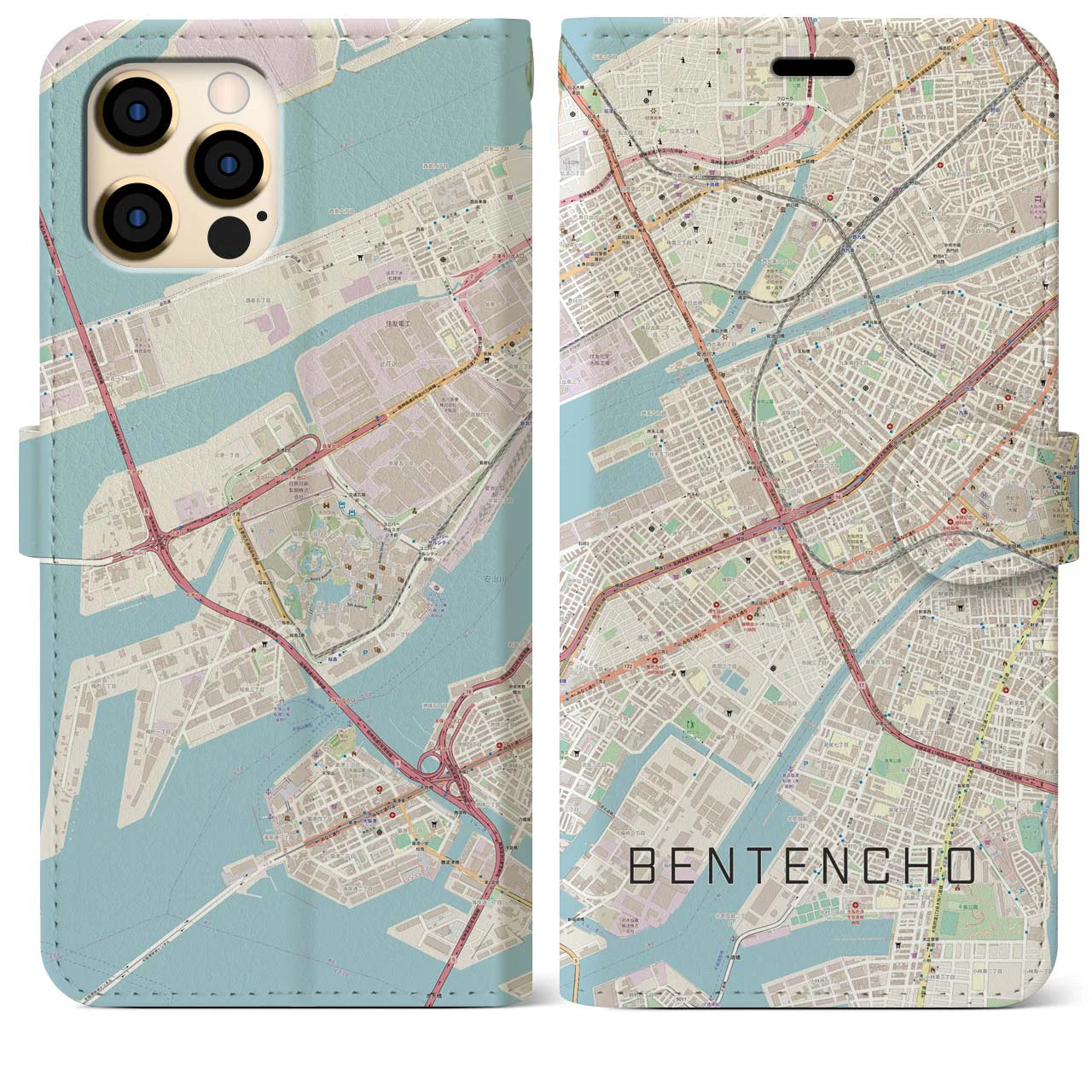 【弁天町】地図柄iPhoneケース（手帳両面タイプ・ナチュラル）iPhone 12 Pro Max 用
