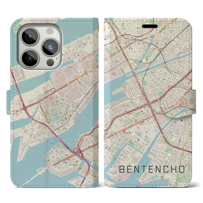【弁天町（大阪府）】地図柄iPhoneケース（手帳タイプ）ナチュラル・iPhone 15 Pro 用