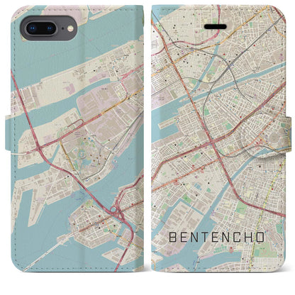 【弁天町（大阪府）】地図柄iPhoneケース（手帳タイプ）ナチュラル・iPhone 8Plus /7Plus / 6sPlus / 6Plus 用