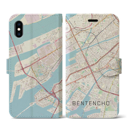 【弁天町（大阪府）】地図柄iPhoneケース（手帳タイプ）ナチュラル・iPhone XS / X 用