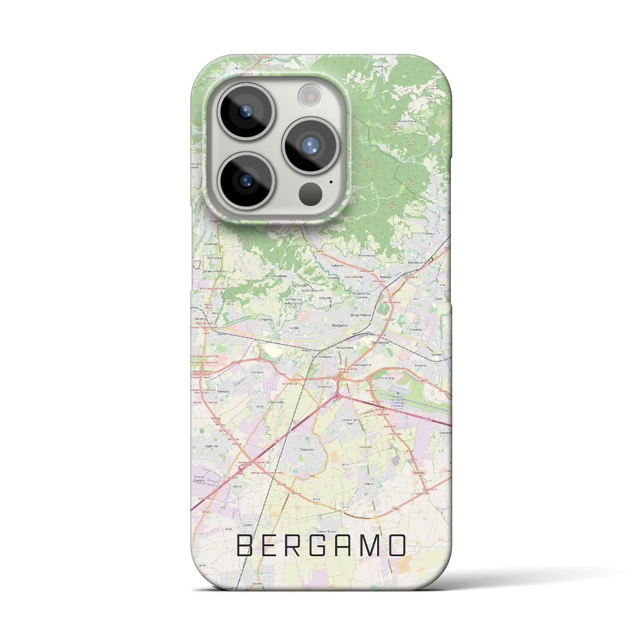 【ベルガモ】地図柄iPhoneケース（バックカバータイプ・ナチュラル）iPhone 15 Pro 用
