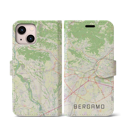 【ベルガモ（イタリア）】地図柄iPhoneケース（手帳タイプ）ナチュラル・iPhone 13 mini 用