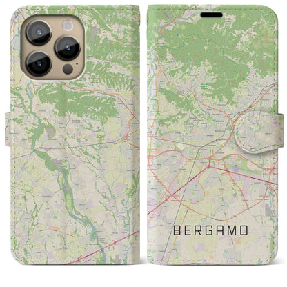 【ベルガモ（イタリア）】地図柄iPhoneケース（手帳タイプ）ナチュラル・iPhone 14 Pro Max 用