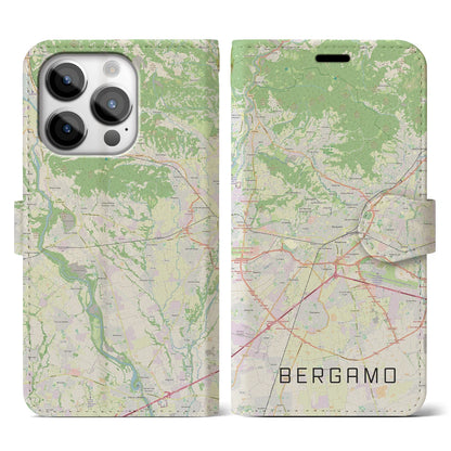 【ベルガモ（イタリア）】地図柄iPhoneケース（手帳タイプ）ナチュラル・iPhone 14 Pro 用