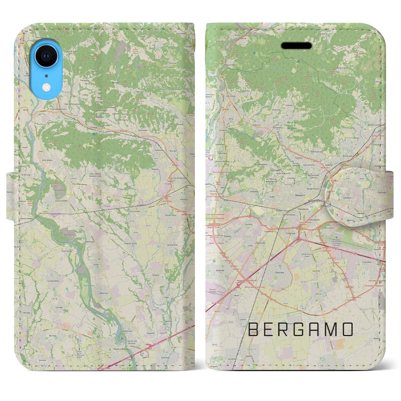 【ベルガモ】地図柄iPhoneケース（手帳両面タイプ・ナチュラル）iPhone XR 用
