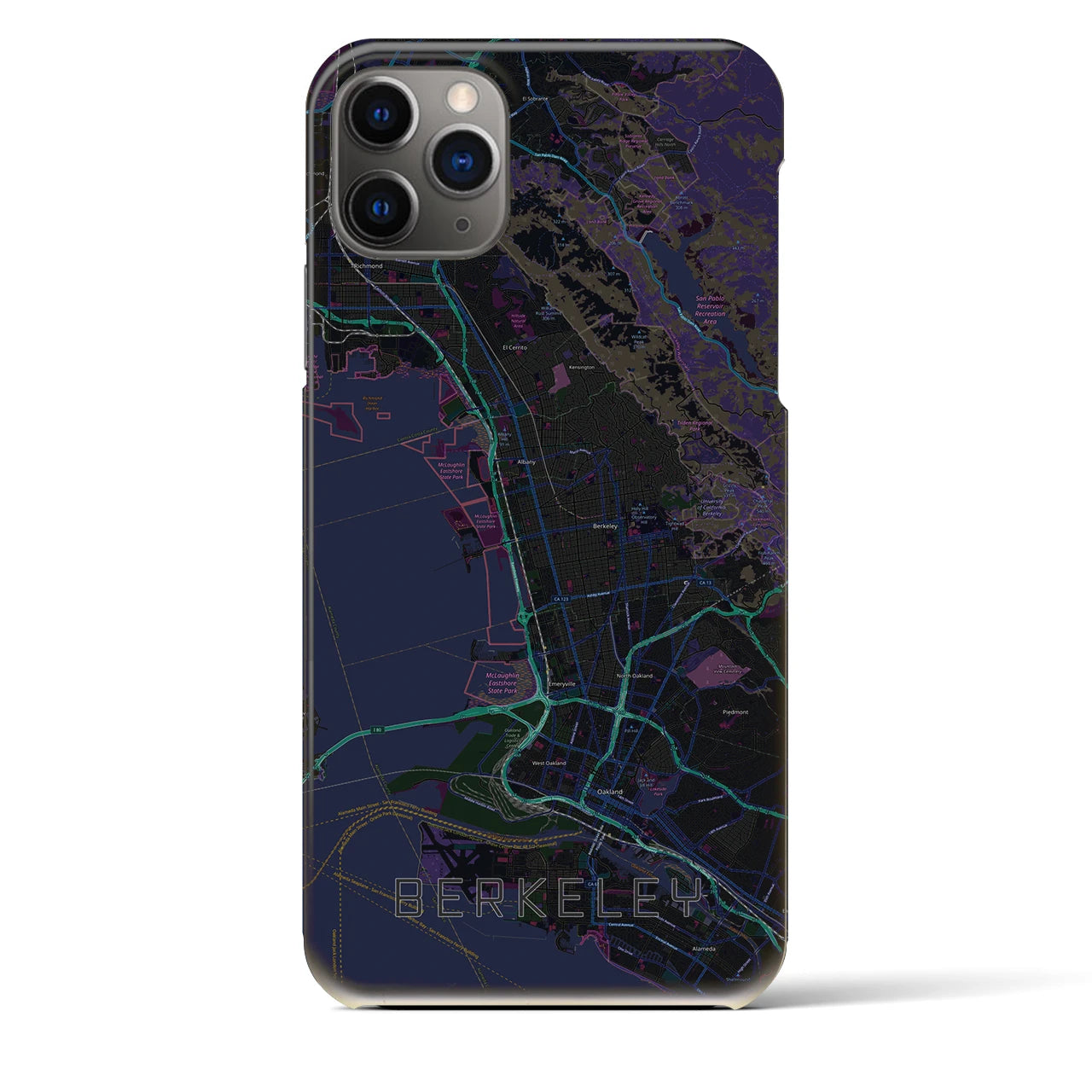 【バークレー】地図柄iPhoneケース（バックカバータイプ・ブラック）iPhone 11 Pro Max 用