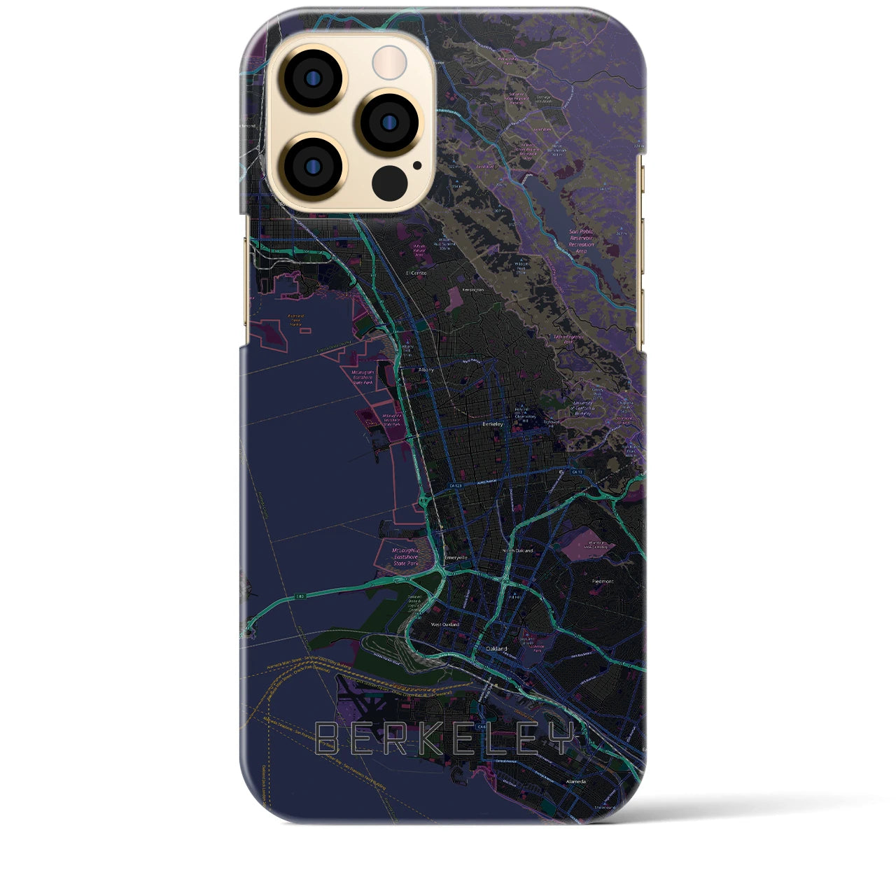 【バークレー】地図柄iPhoneケース（バックカバータイプ・ブラック）iPhone 12 Pro Max 用