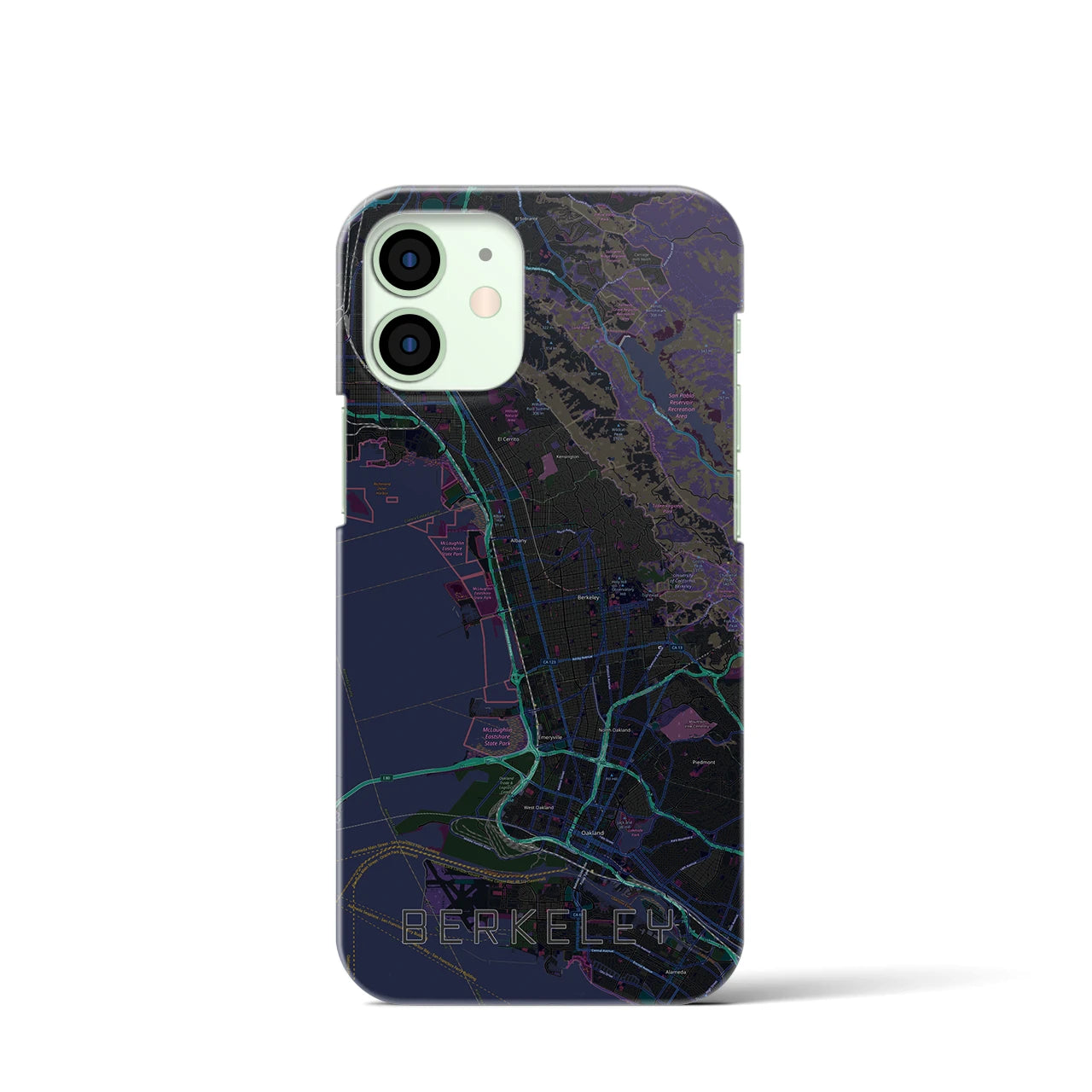 【バークレー】地図柄iPhoneケース（バックカバータイプ・ブラック）iPhone 12 mini 用